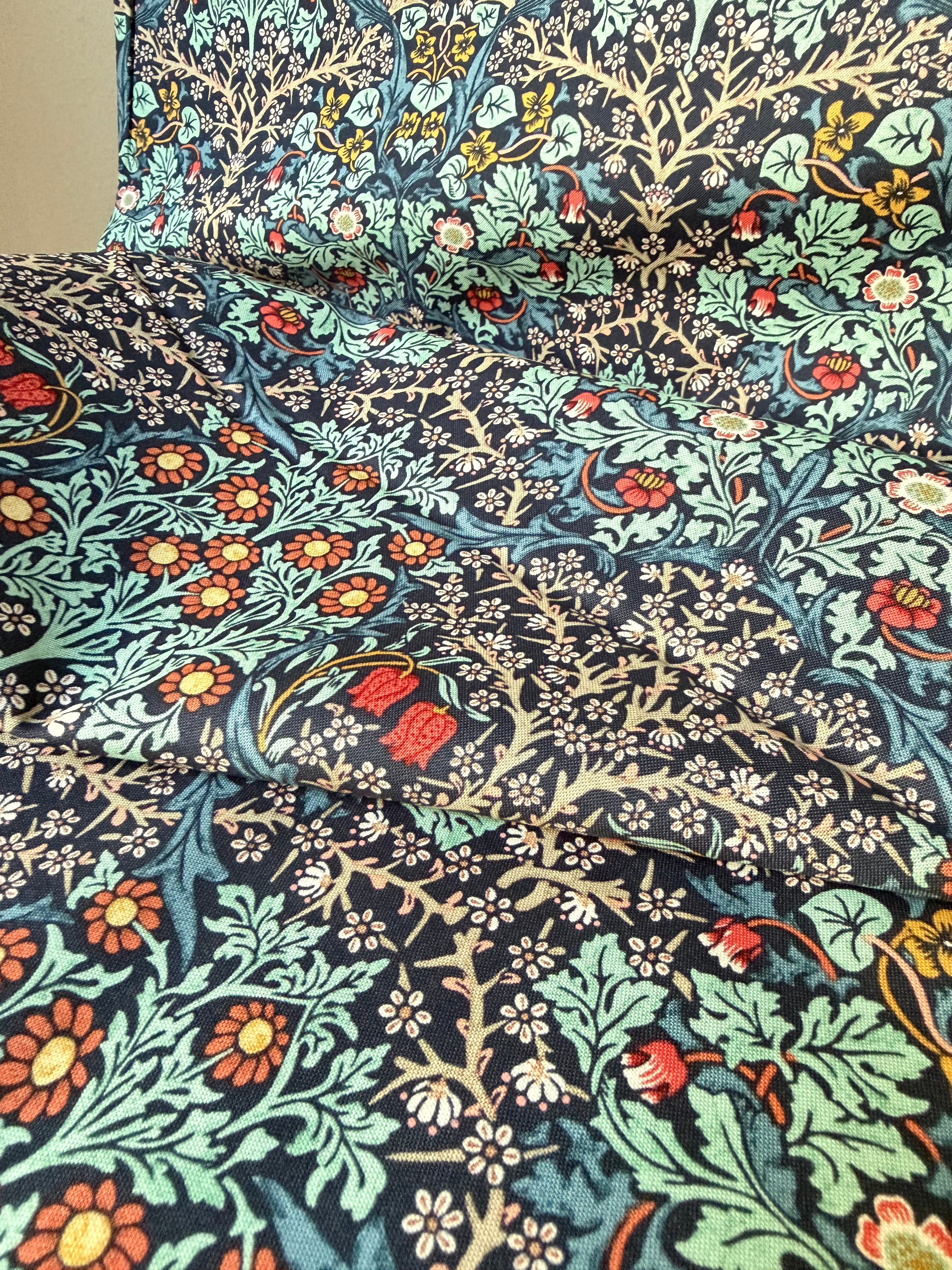 William Morris Large Florals- 44” Wide Cotton Fabric- “Blackthorn- Indigo