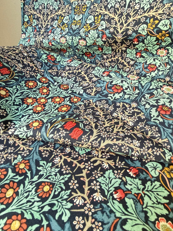 William Morris Large Florals- 44” Wide Cotton Fabric- “Blackthorn- Indigo"