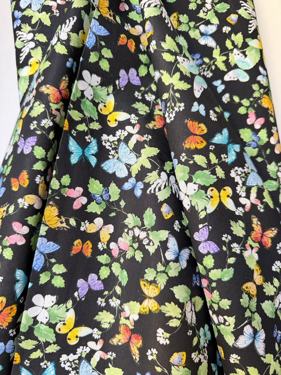 Sunlit Sonnet Butterfly Garden- Black- Cotton Fabric- 44"