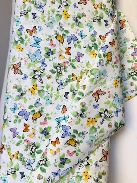 Sunlit Sonnet Butterfly Garden- Cream- Cotton Fabric- 44"