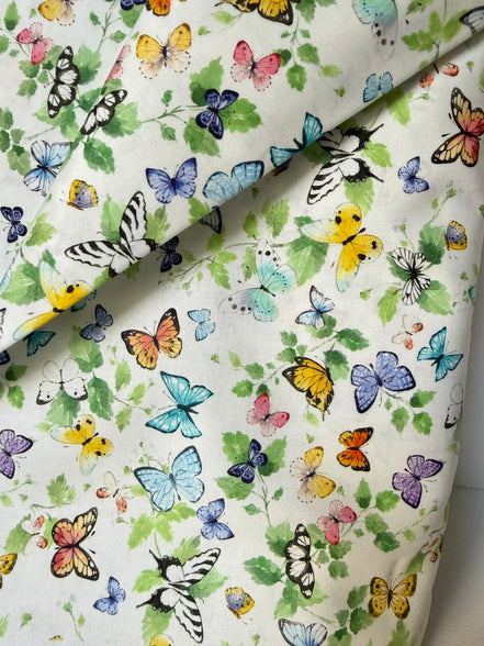 Sunlit Sonnet Butterfly Garden- Cream- Cotton Fabric- 44"