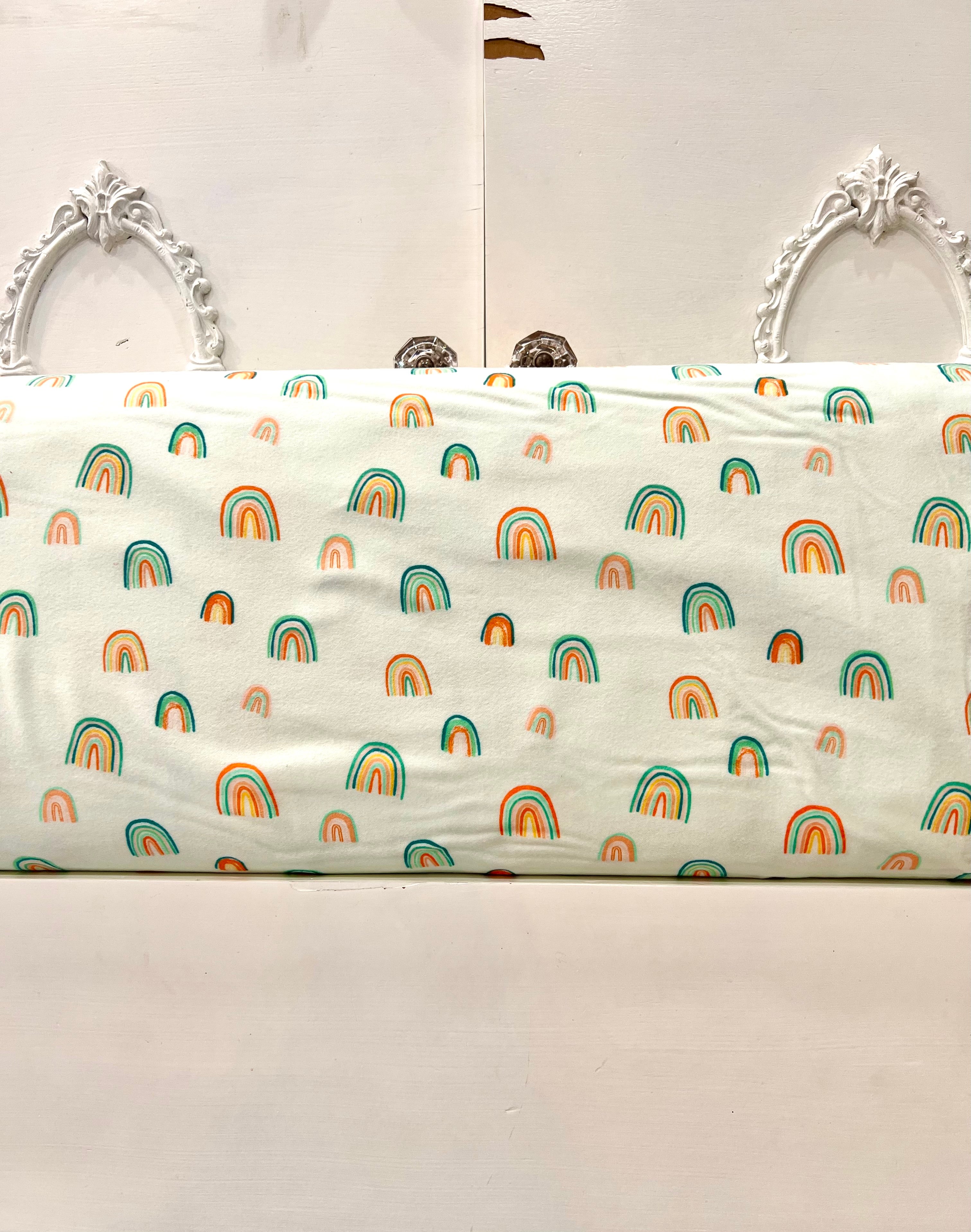 Rainbows on Pale Green Cotton Flannel- 