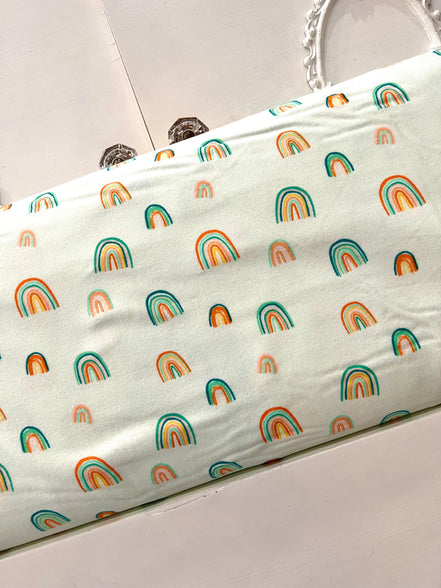 Rainbows on Pale Green Cotton Flannel- "Fortunate Aglow"- 43" Wide