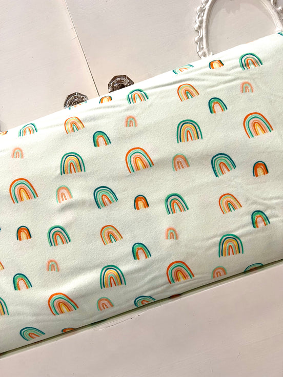 Rainbows on Pale Green Cotton Flannel- "Fortunate Aglow"- 43" Wide