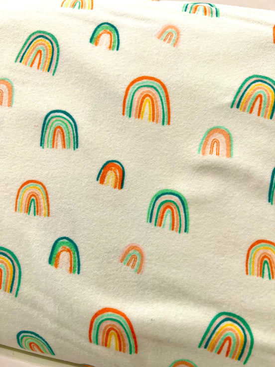Rainbows on Pale Green Cotton Flannel- "Fortunate Aglow"- 43" Wide