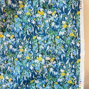 Yellow, Green on Blue- Cotton Lawn- 42” Wide- Floral Print- Kokka