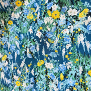 Yellow, Green on Blue- Cotton Lawn- 42” Wide- Floral Print- Kokka