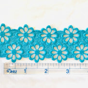 Double Gerbera Daisies Guipure Trim- Teal Blue- 1.5