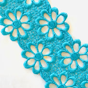 Double Gerbera Daisies Guipure Trim- Teal Blue- 1.5