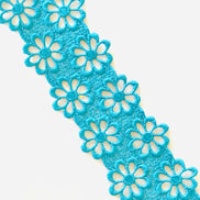 Double Gerbera Daisies Guipure Trim- Teal Blue- 1.5