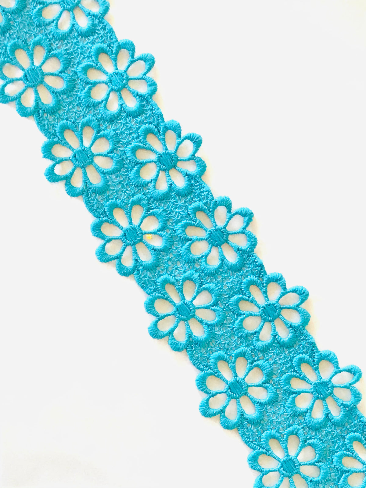 Double Gerbera Daisies Guipure Trim- Teal Blue- 1.5