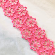 Double Gerbera Daisies Guipure Trim- Fuchsia- 1.5