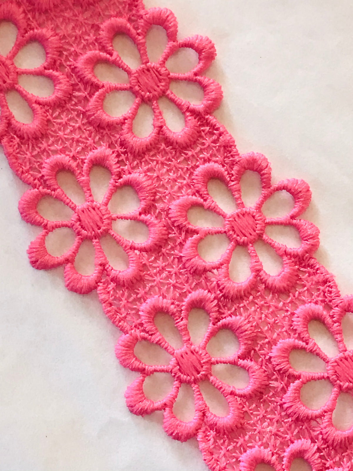 Double Gerbera Daisies Guipure Trim- Fuchsia- 1.5