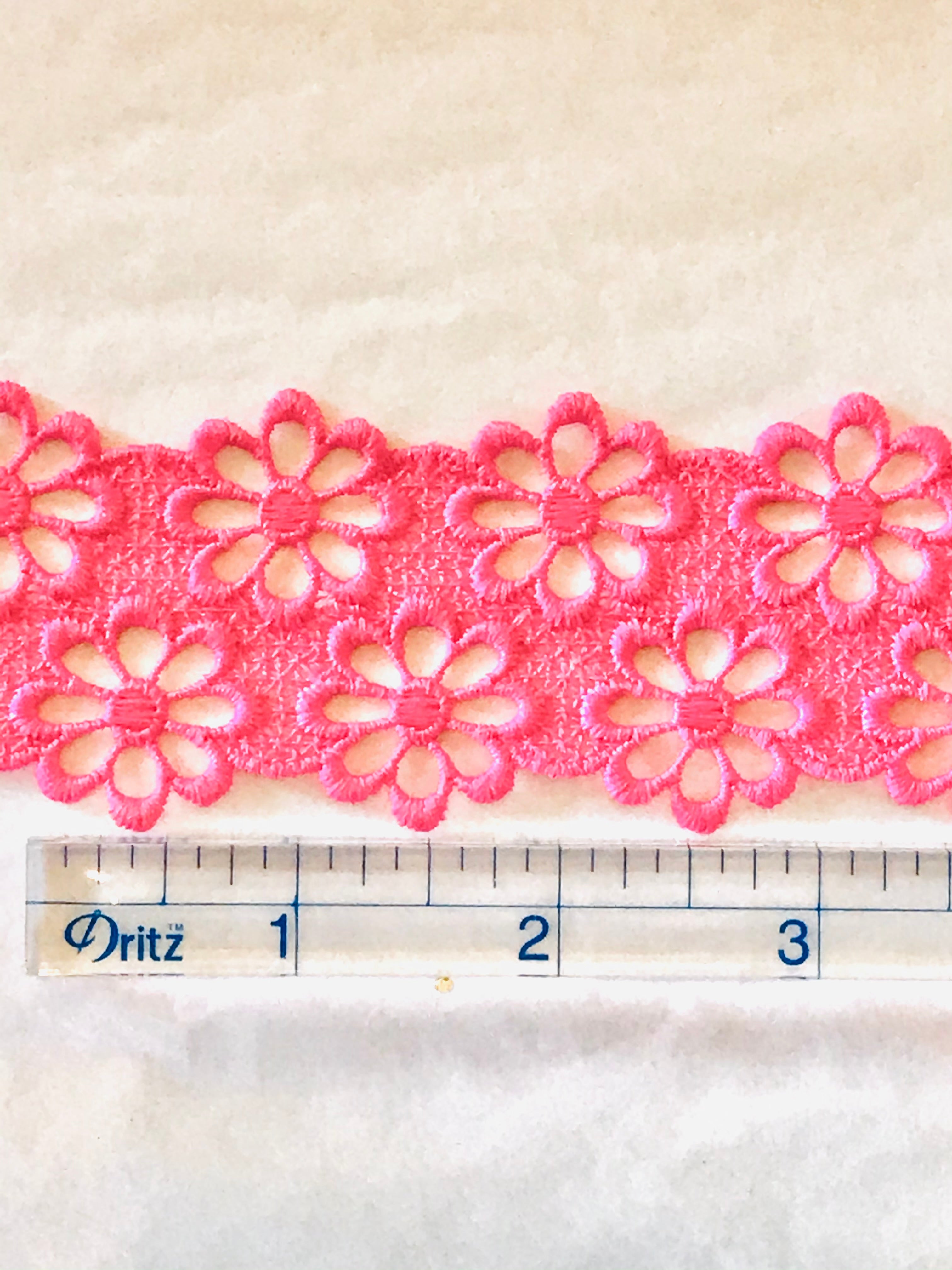 Double Gerbera Daisies Guipure Trim- Fuchsia- 1.5