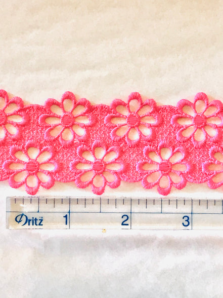 Double Gerbera Daisies Guipure Trim- Fuchsia- 1.5" (3718)