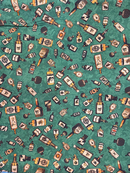 Poison Bottles, Skulls- “Dreadful Delights Balsam"- Green- 44” Wide- Cotton Fabric- Halloween