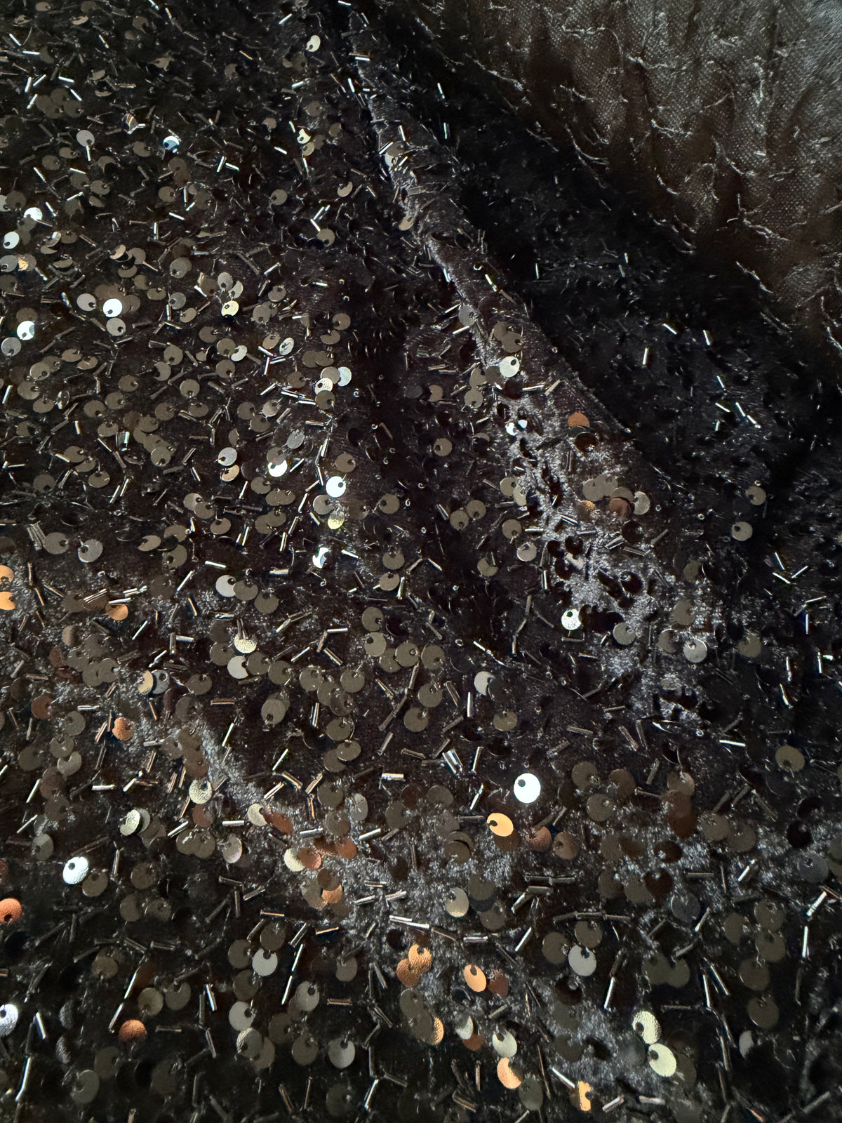 Black Stretch Velvet with Sequins and Beads- 52