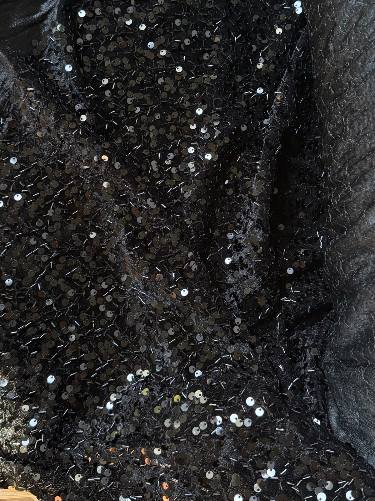 Black Stretch Velvet with Sequins and Beads- 52