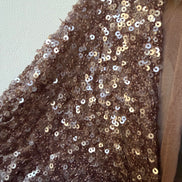 Mocha Colored Embroidered Sequin on Stretch Mesh- 52