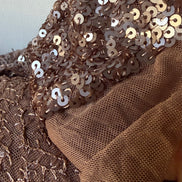 Mocha Colored Embroidered Sequin on Stretch Mesh- 52