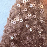 Mocha Colored Embroidered Sequin on Stretch Mesh- 52
