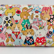 Bunnies, Rabbits On White Cotton Oxford Fabric- 43