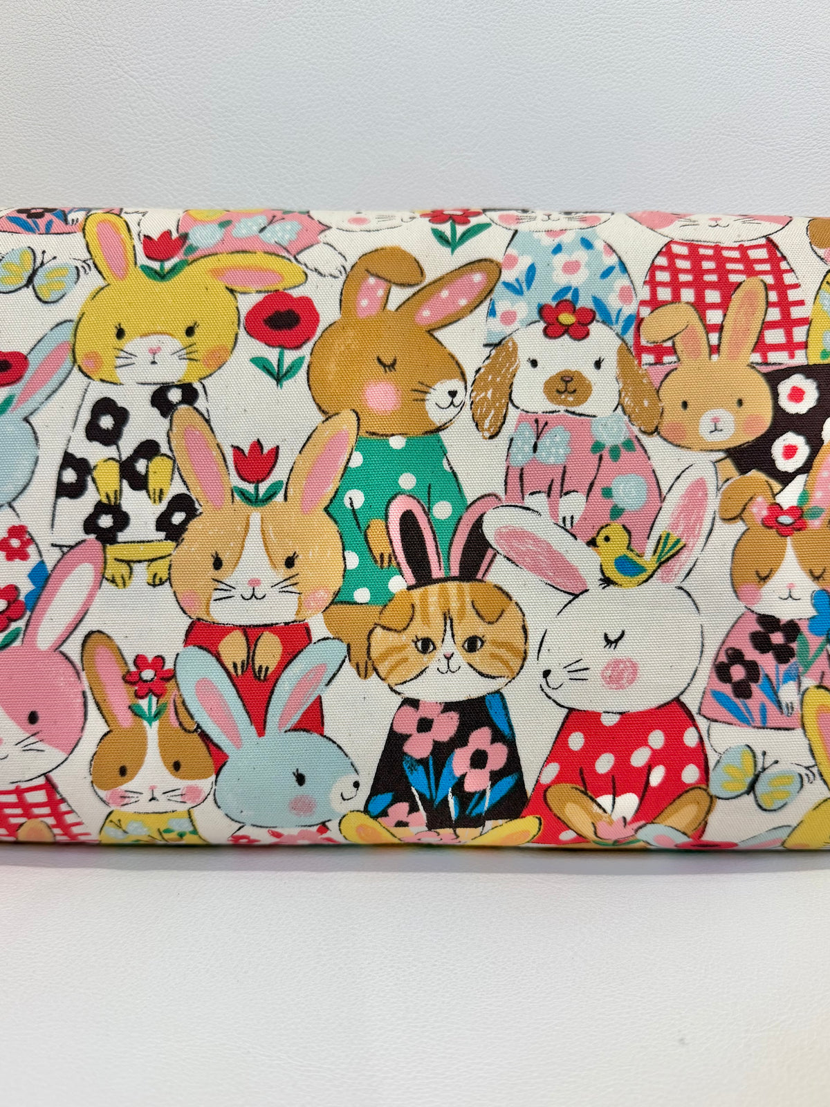 Bunnies, Rabbits On White Cotton Oxford Fabric- 43