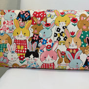 Bunnies, Rabbits On White Cotton Oxford Fabric- 43