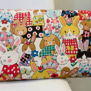 Bunnies, Rabbits On White Cotton Oxford Fabric- 43