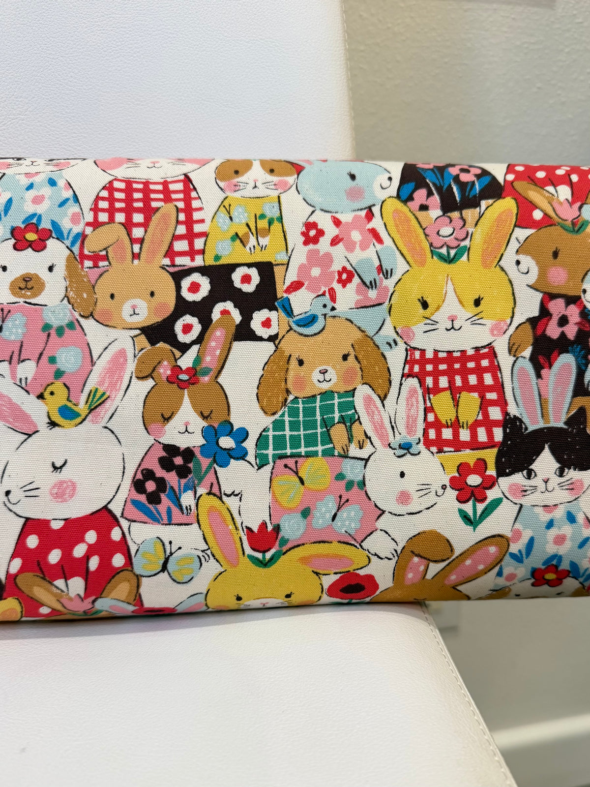 Bunnies, Rabbits On White Cotton Oxford Fabric- 43