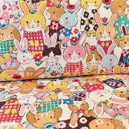 Bunnies, Rabbits On White Cotton Oxford Fabric- 43