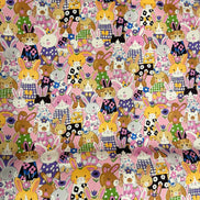 Bunnies, Rabbits On Pink Cotton Oxford Fabric- 43