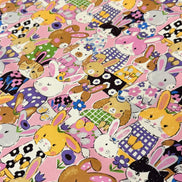 Bunnies, Rabbits On Pink Cotton Oxford Fabric- 43