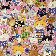 Bunnies, Rabbits On Pink Cotton Oxford Fabric- 43