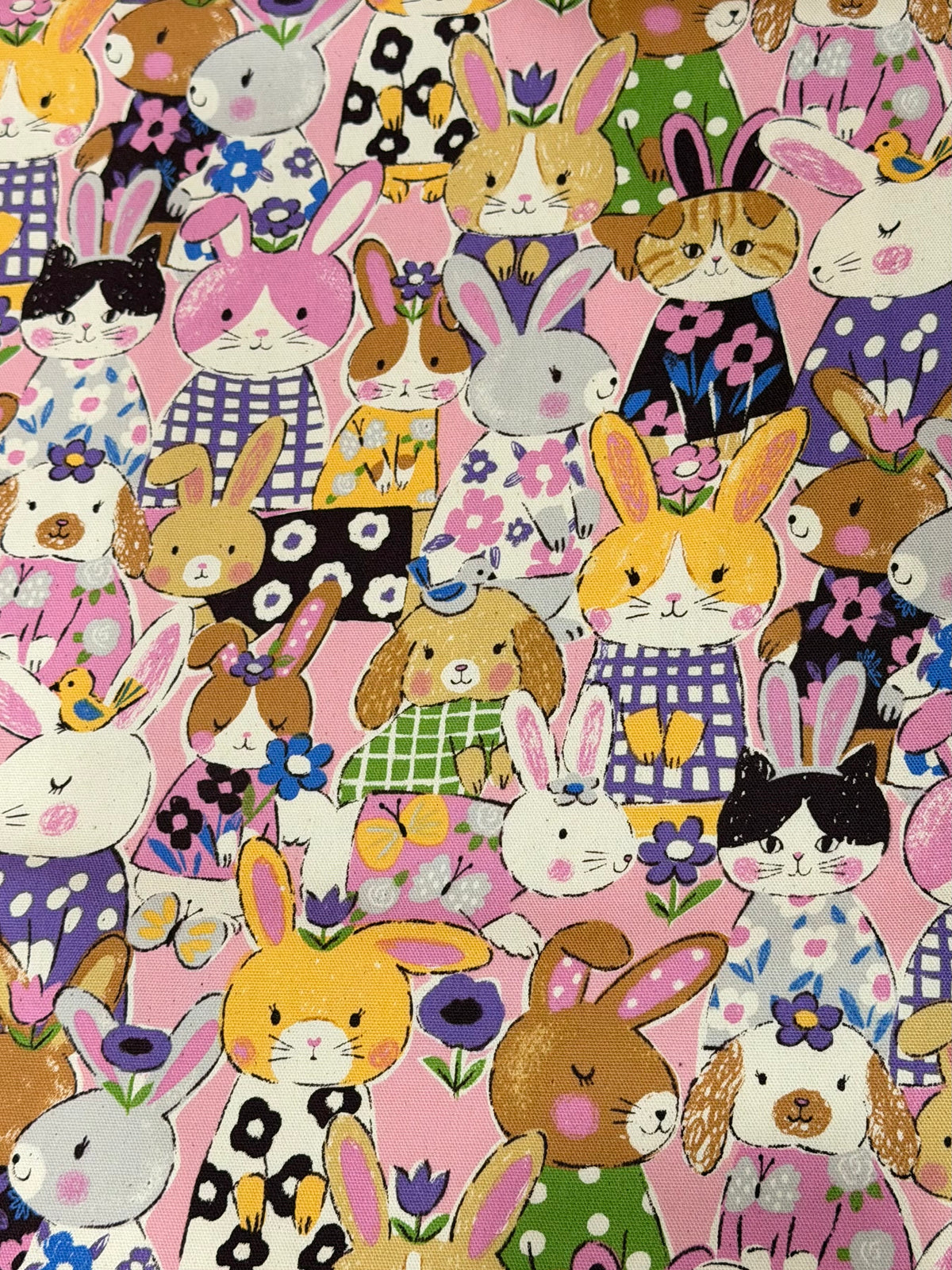 Bunnies, Rabbits On Pink Cotton Oxford Fabric- 43