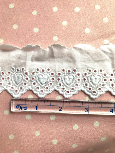 White Hearts Eyelet- Broderie Anglaise- Lace Trim 5305- 2"