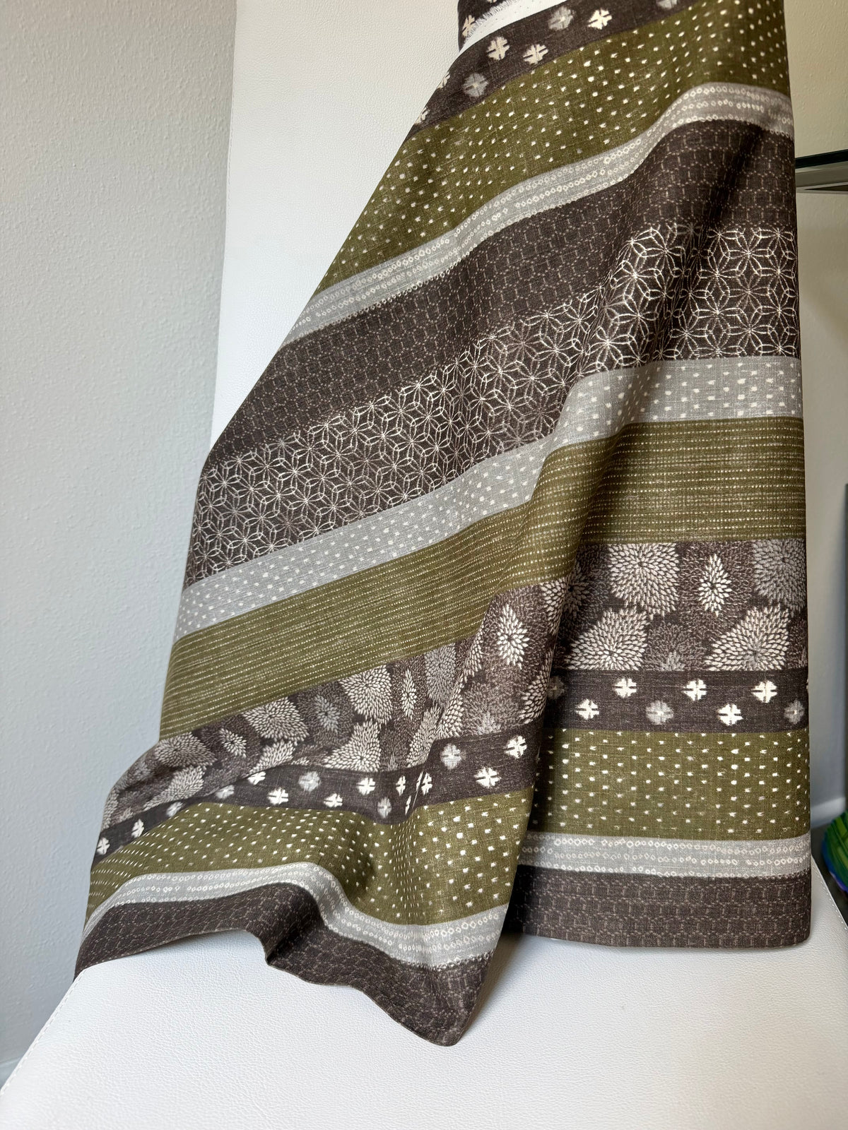 Boro Stripe- Brown, Olive Green- Cotton Dobby- 44