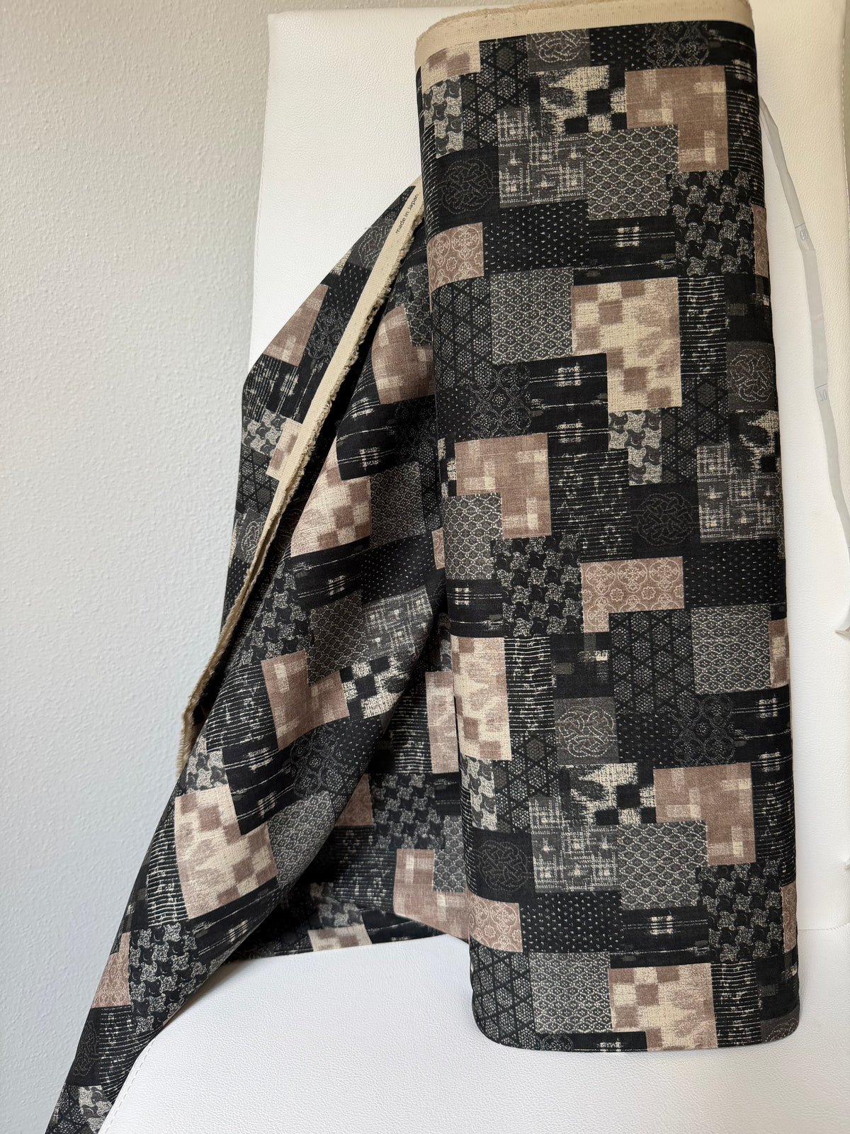 Boro Patchwork- Black, Tan- Cotton Dobby- 44