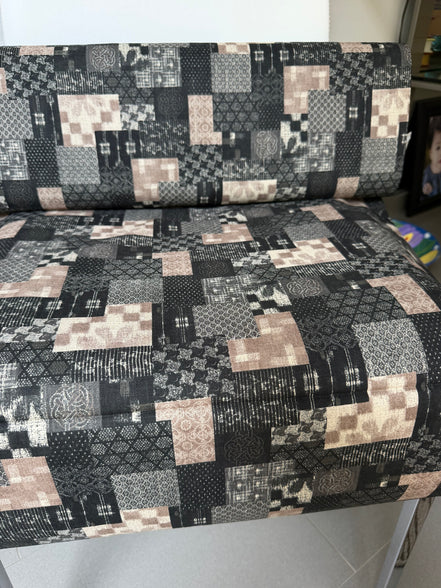 Boro Patchwork- Black, Tan- Cotton Dobby- 44"- 36050