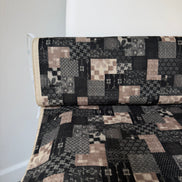 Boro Patchwork- Black, Tan- Cotton Dobby- 44