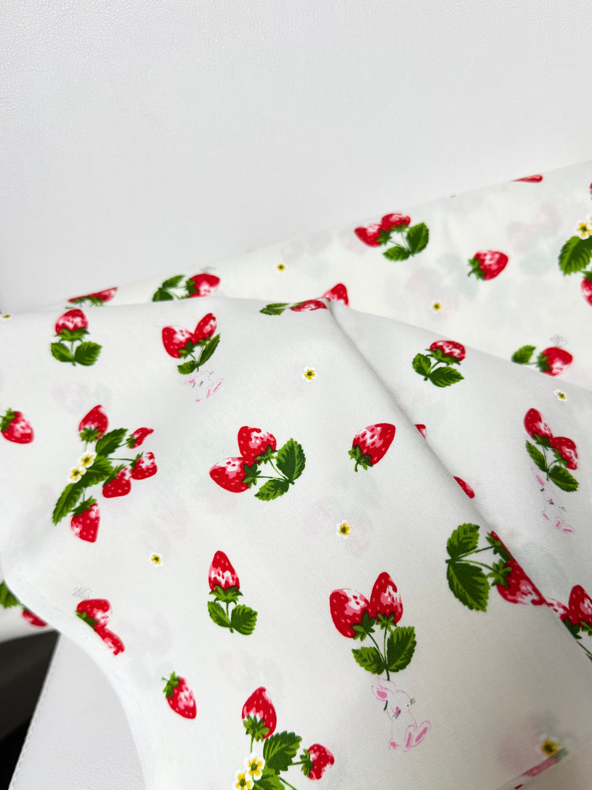 Red Strawberries and Teeny Tiny Bunny on Off White- Cotton Fabric- 44