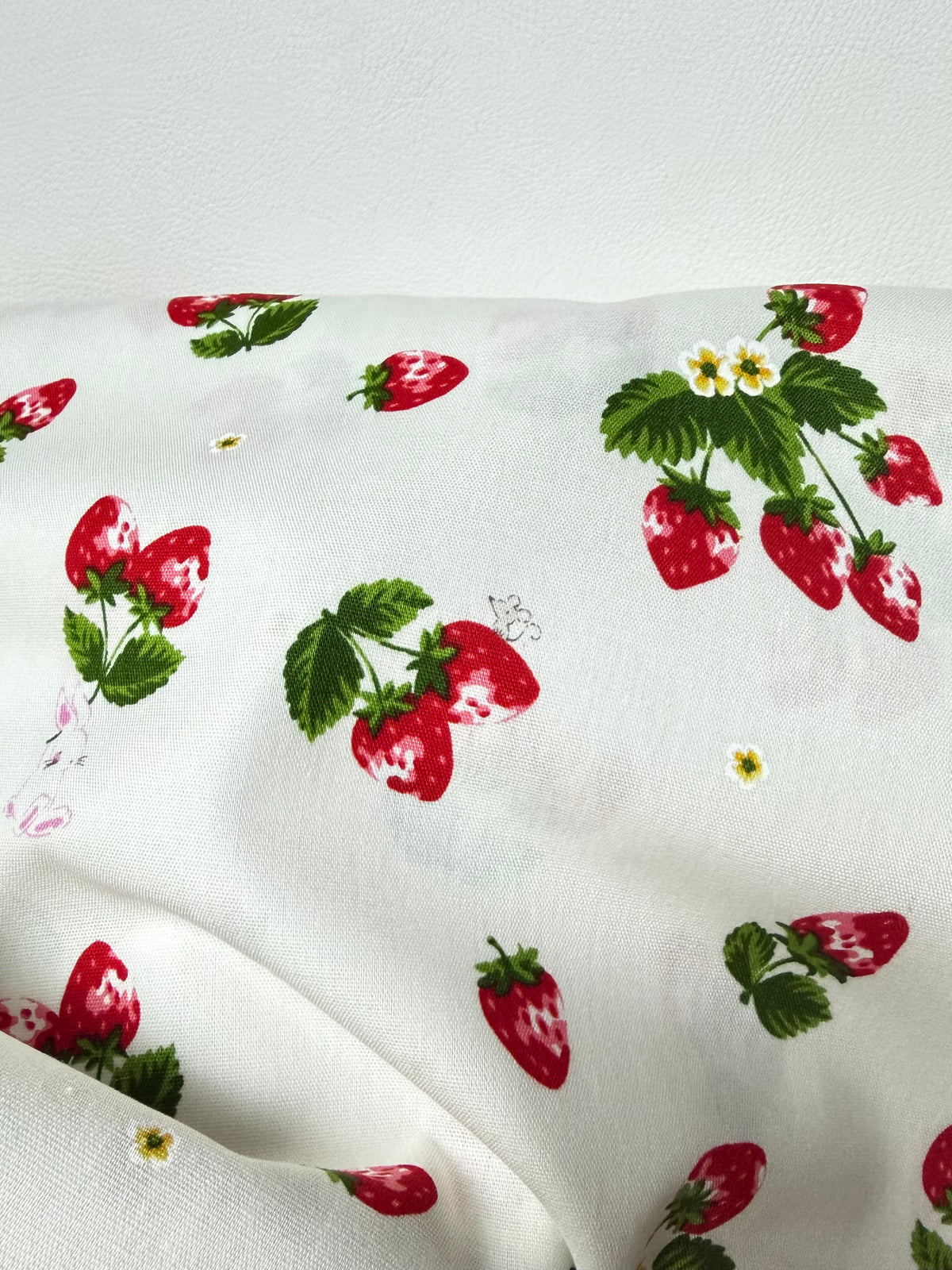 Red Strawberries and Teeny Tiny Bunny on Off White- Cotton Fabric- 44