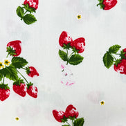 Red Strawberries and Teeny Tiny Bunny on Off White- Cotton Fabric- 44