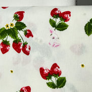 Red Strawberries and Teeny Tiny Bunny on Off White- Cotton Fabric- 44