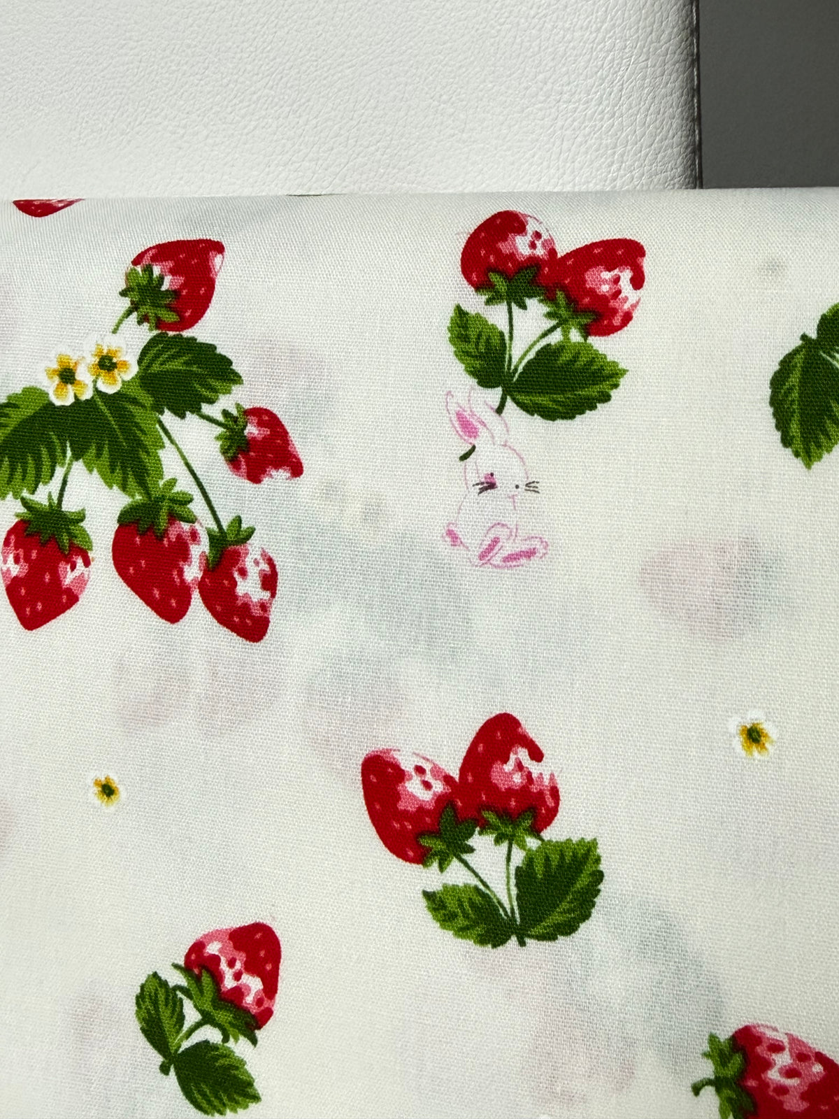 Red Strawberries and Teeny Tiny Bunny on Off White- Cotton Fabric- 44