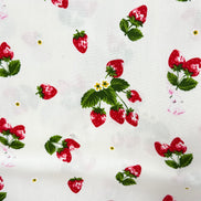 Red Strawberries and Teeny Tiny Bunny on Off White- Cotton Fabric- 44