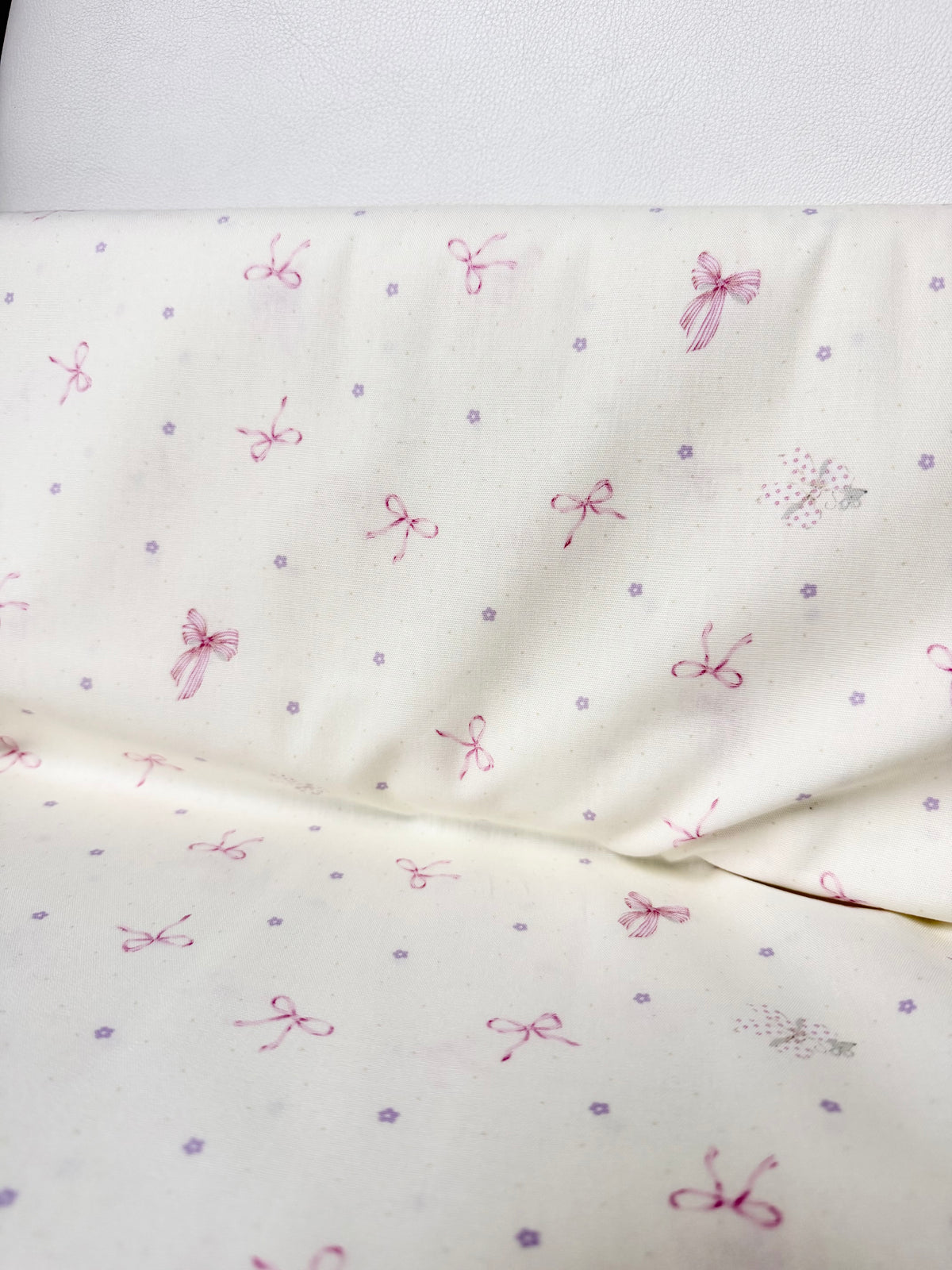 Pink Bows and Teeny Tiny Mouse on Off White- Cotton Fabric- 44