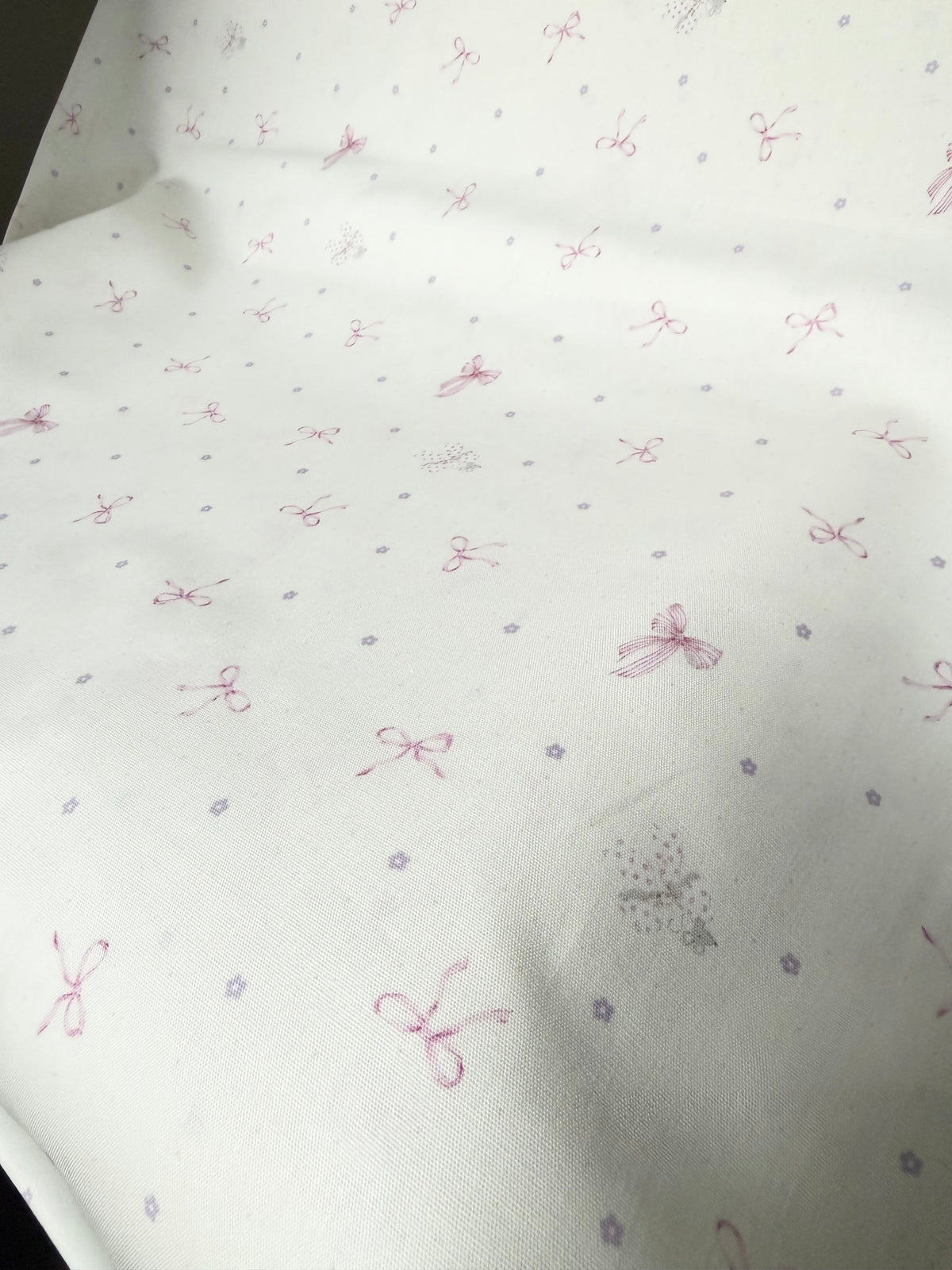 Pink Bows and Teeny Tiny Mouse on Off White- Cotton Fabric- 44