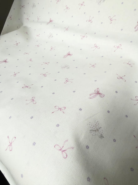 Pink Bows and Teeny Tiny Mouse on Off White- Cotton Fabric- 44"