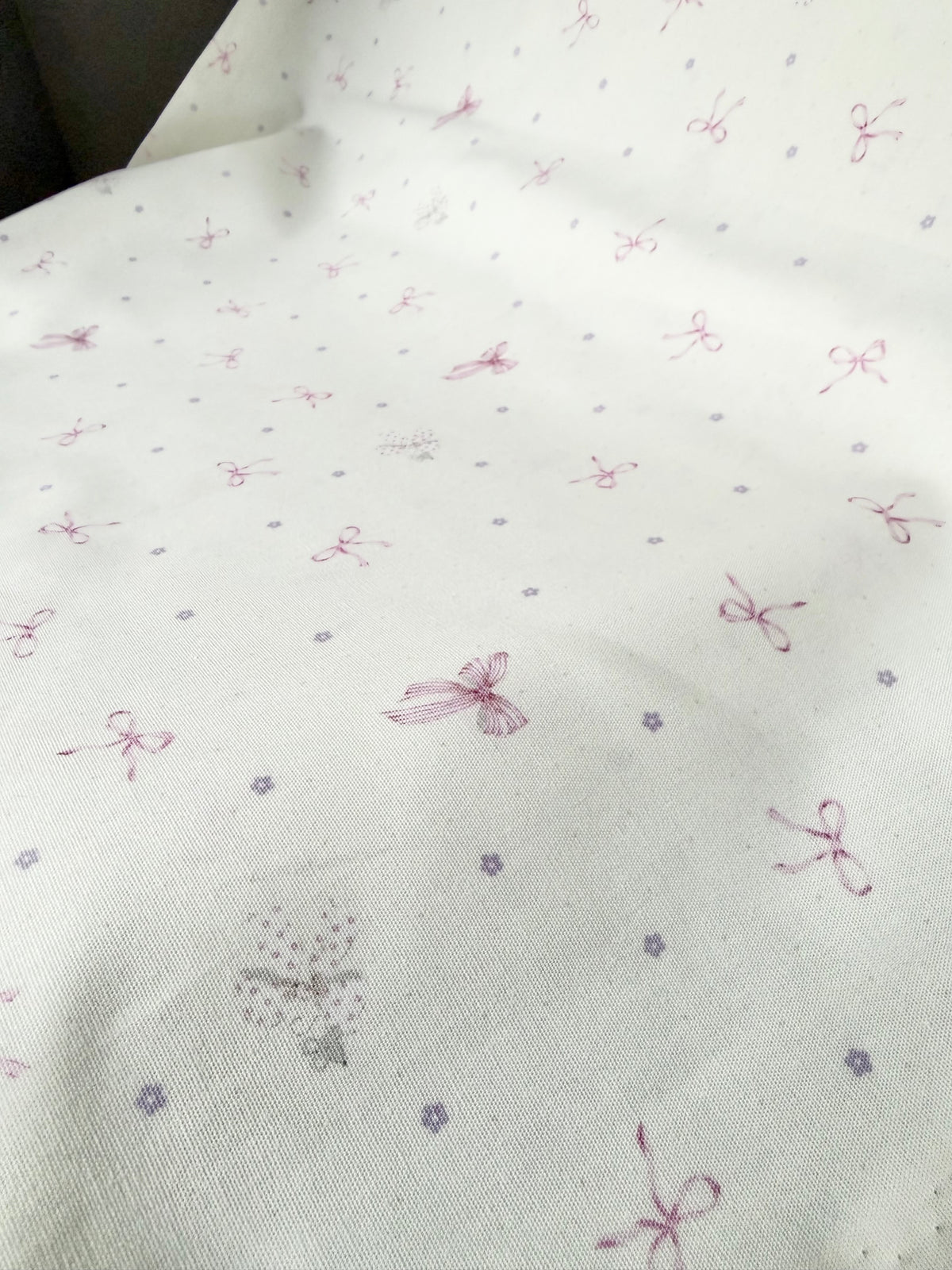 Pink Bows and Teeny Tiny Mouse on Off White- Cotton Fabric- 44